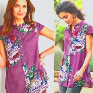 Soft Surroundings Purple Multicolor Floral Blouse Women's Petite Small